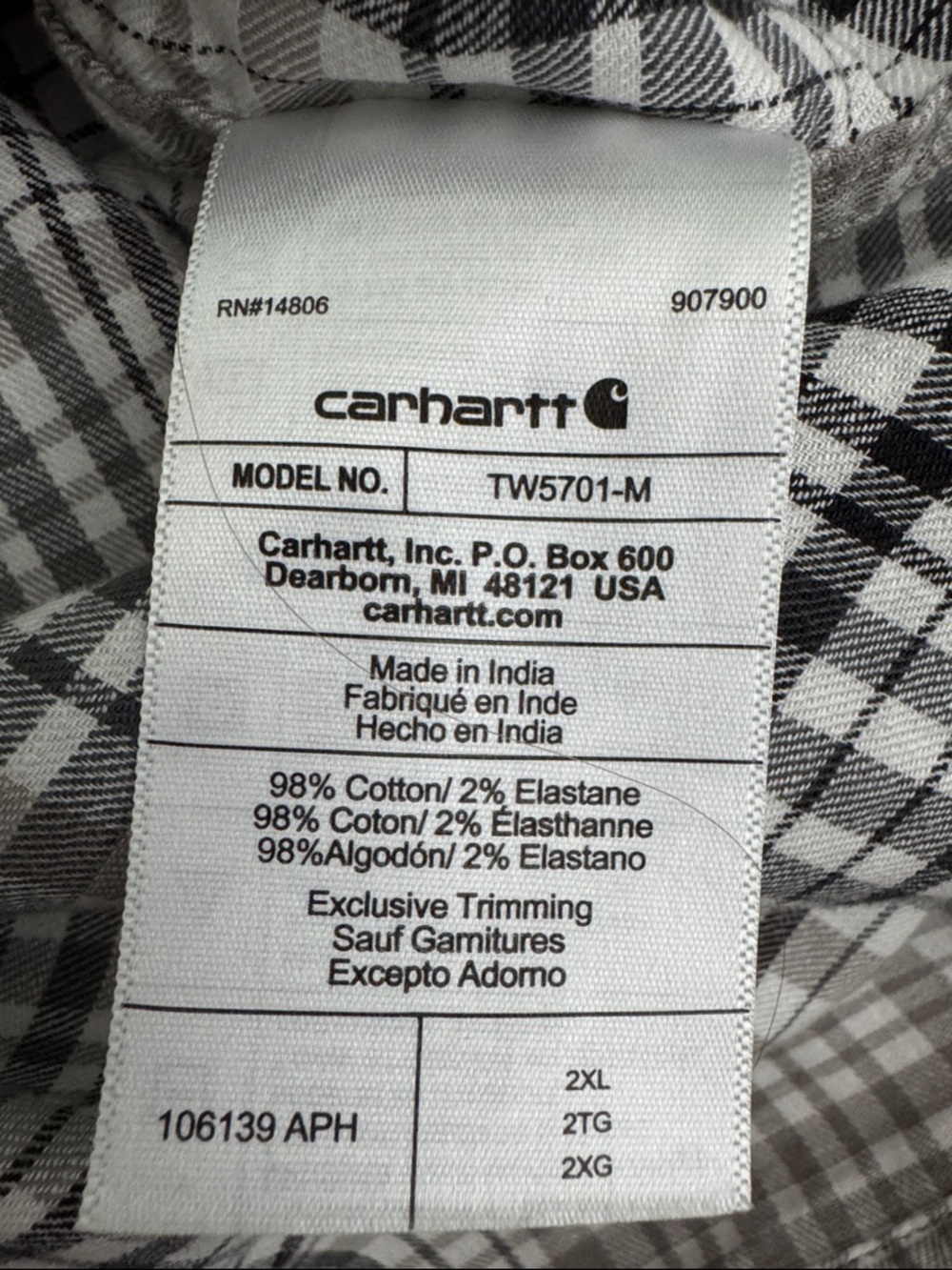Carhartt Shirt Mens Size 2XL Gray Plaid Relaxed Fit Short Sleeve Button Front - Picture 9 of 11